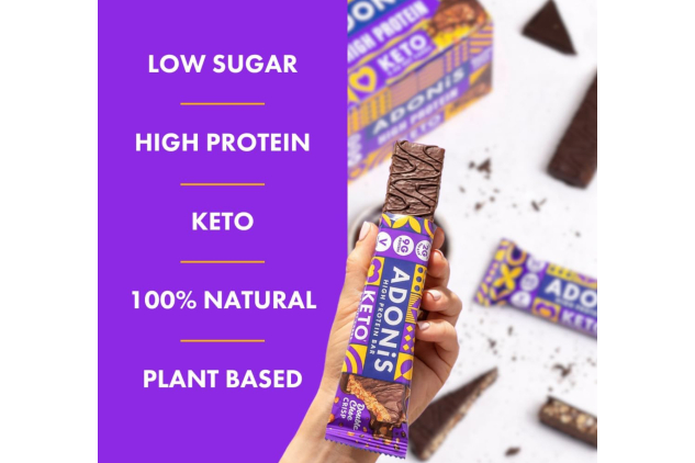 ADONIS Keto High Protein Bars – Double Chocolate Crisp – 32 × 45g – Vegan Low Sugar
