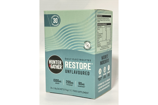 Hunter & Gather Restore Daily Electrolytes Unflavoured – 30 x 3.8g Sachets | No Sugar | Keto Friendly