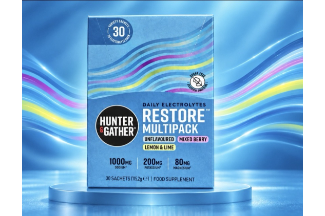 Hunter & Gather Restore Electrolytes Variety Pack 30 Sachets – Unflavoured, Mixed Berry & Lemon & Lime