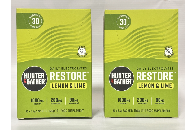 Hunter & Gather Electrolyte Sachets – 60 x 5.6g | Lemon & Lime | Sugar-Free | Keto Friendly | No Sweeteners | Pink Salt + Magnesium + Potassium | Natural Hydration