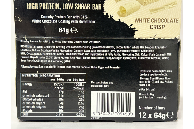 Warrior Crunch Protein Bars – White Chocolate Crisp | 12 x 64g | 20g Protein | Low Sugar & Low Carb | High Protein Snack