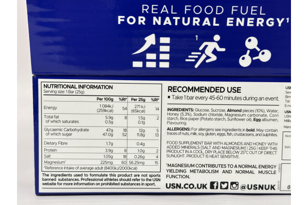 USN Vooma Race Fuel Bars – Almond & Honey Nougat Energy Bars | 30 x 25g | Fast-Release Carbohydrate | Performance Fuel for Endurance & Training