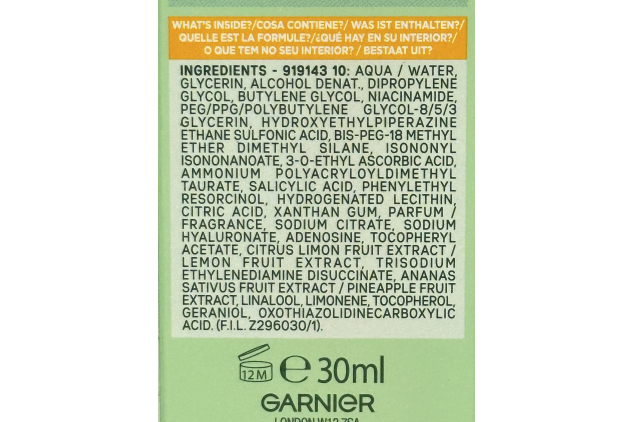 Garnier SkinActive Vitamin C Brightening Face Serum 30ml | With Niacinamide & Salicylic Acid | Fades Dark Spots | Evens Skin Tone