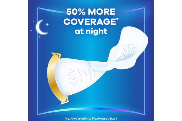 Always Infinity FlexProtect Night Pads with Wings Size 4 – 54 Pads (9 x 6 Packs) | Unscented | Secure Night Extra Protection | Flex Design | Ultra Thin & Absorbent