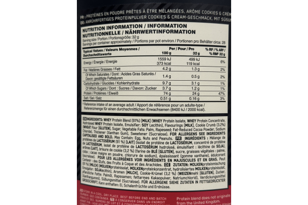 Optimum Nutrition Gold Standard Whey – Cookies & Cream – 896g (28 Servings) – High Protein Shake with BCAAs
