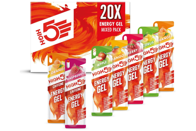 HIGH5 Energy Gel Mixed Pack Natural Fruit Juice With & Without Caffeine 20 x 40g