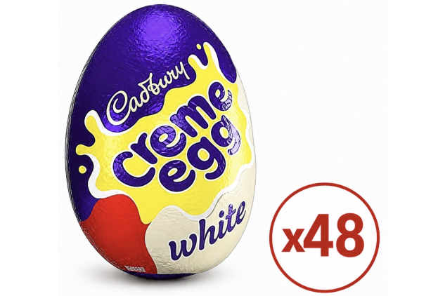 Cadbury White Creme Egg – 48 x 40g Bulk Buy Case | White Chocolate Shell with Soft Fondant Centre