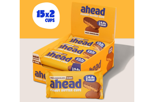 ahead Peanut Butter Cups – 15 × 2-Pack (510g Total) | No Added Sugar | Keto-Friendly