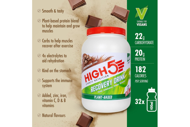 HIGH5 Recovery Drink – Plant-Based Pea Protein – Chocolate – 1.6kg Tub – Vegan Post-Workout | 32 Servings