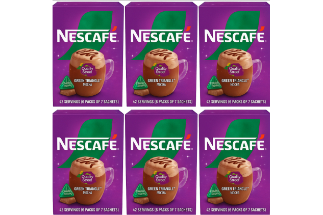 NESCAFÉ Green Triangle Mocha – 6 × 7 Sachets (42 Servings) | Quality Street Chocolate Hazelnut Edition