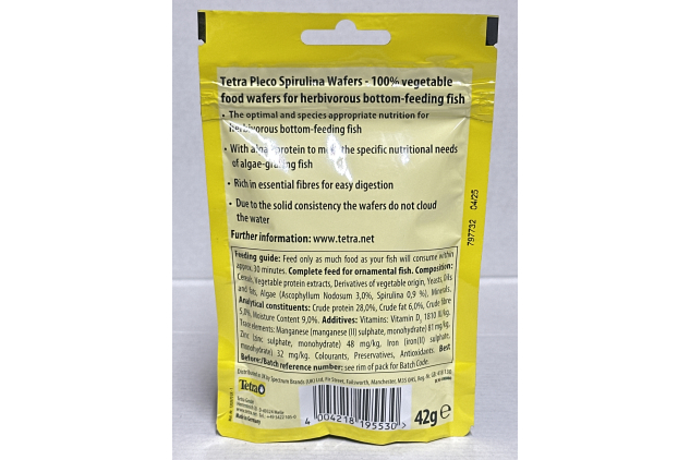 Tetra Pleco Spirulina Wafers – 42g | 100% Vegetable Bottom Feeder Fish Food