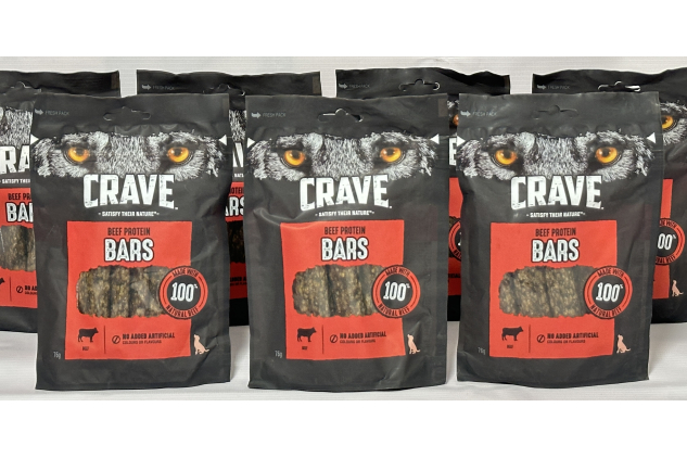 Crave Protein Bars Dog Treats – Beef Flavour – 7 x 76g Packs | High Protein