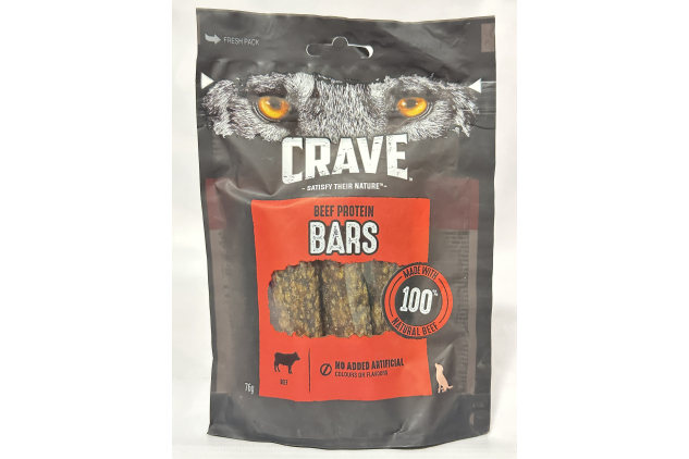 Crave Protein Bars Dog Treats – Beef Flavour – 7 x 76g Packs | High Protein