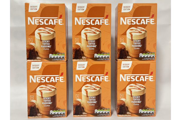Nescafe Sticky Toffee Pudding LATTE Instant Coffee Sachets – 42 Servings (6 × 7 Packs) Dessert Edition Range