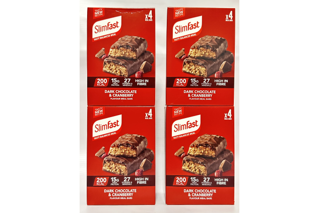 SlimFast Dark Chocolate & Cranberry Meal Replacement Bars – 16 x 60g (4 Packs of 4) – High Protein & 27 Vitamins