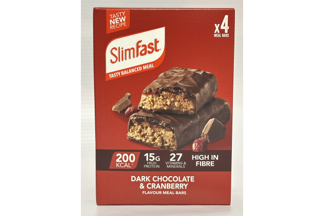SlimFast Dark Chocolate & Cranberry Meal Replacement Bars – 16 x 60g (4 Packs of 4) – High Protein & 27 Vitamins