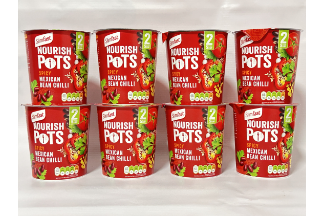 SlimFast Nourish Pot Spicy Mexican Bean Chilli – 8 x 60g Pots – Vegan, High Protein, Low Sugar
