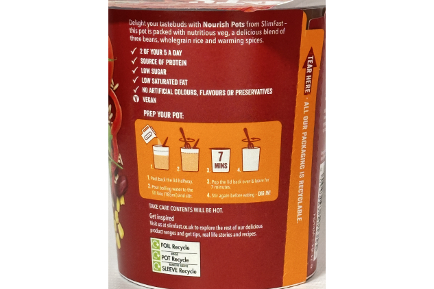 SlimFast Nourish Pot Spicy Mexican Bean Chilli – 8 x 60g Pots – Vegan, High Protein, Low Sugar