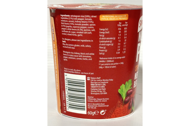 SlimFast Nourish Pot Spicy Mexican Bean Chilli – 8 x 60g Pots – Vegan, High Protein, Low Sugar