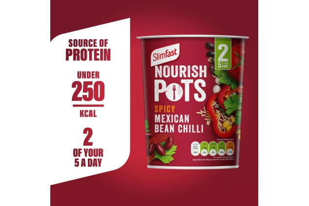SlimFast Nourish Pot Spicy Mexican Bean Chilli – 8 x 60g Pots – Vegan, High Protein, Low Sugar
