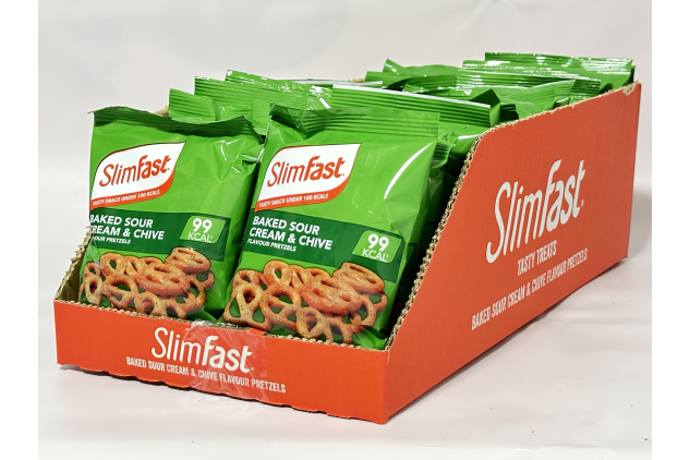 SlimFast Sour Cream & Chive Pretzel Snacks – 24 x 23g Bags – Under 100 Calories