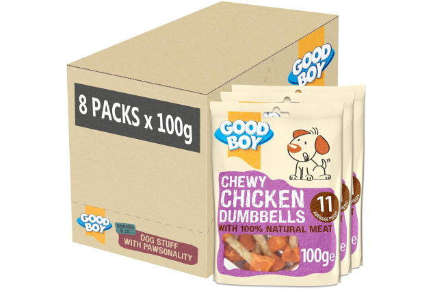 Good Boy Chewy Chicken Dumbbells Dog Treats – 100% Natural Chicken Breast – 8 × 100g Case