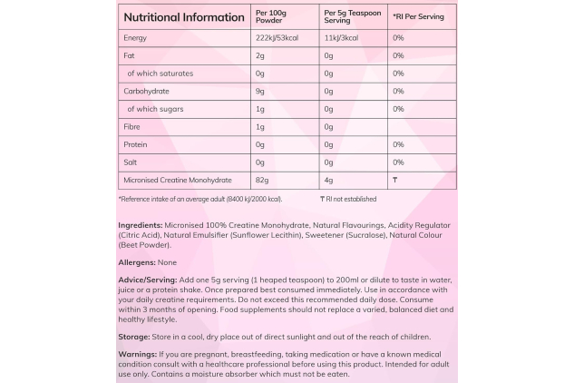 Micronised Creatine Monohydrate Powder – Berry Pop Flavour – 300g | 60 Servings