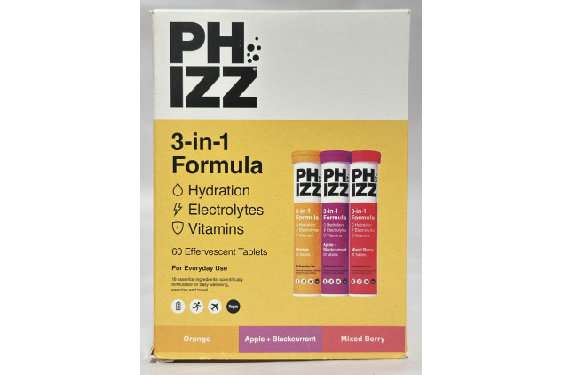 Phizz 3-in-1 Hydration, Electrolyte & Multivitamin Tablets – Variety Pack – 60 Effervescent Tablets (Orange, Apple & Blackcurrant, Mixed Berry)