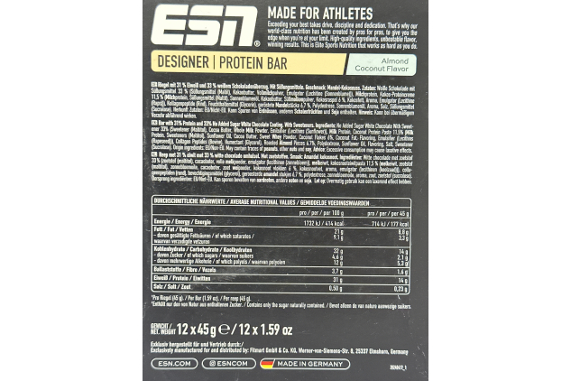 ESN Designer Protein Bar – Almond Coconut – 12 x 45g