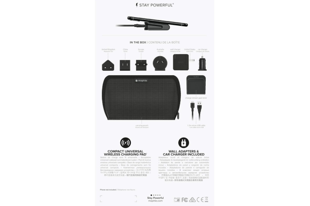 Mophie Charge Stream Global Travel Kit – Wireless Charging Pad with Car & Wall Adapters – Worldwide Compatibility (NA, EU, UK, AU, CN) – Qi-Enabled Devices – Black