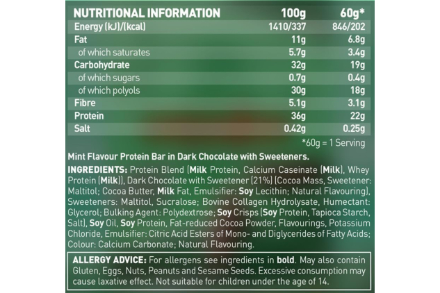 Grenade Protein Bar – Dark Chocolate Mint – 12 x 60g – High Protein, Low Sugar Snack