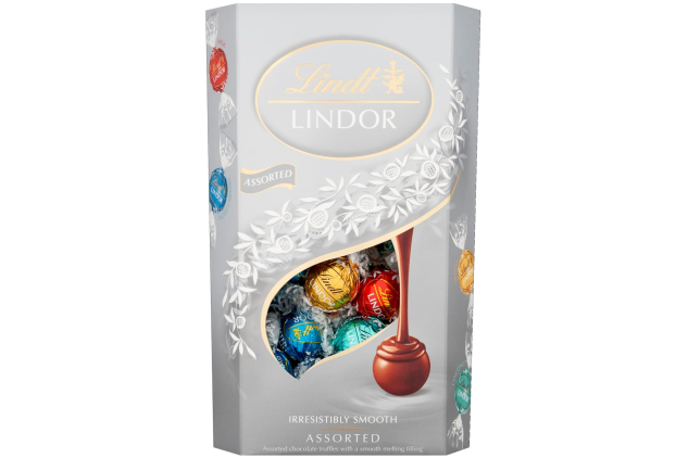 Lindt Lindor Silver Assorted Chocolate Truffles Box 600g – Approx. 48 Balls – Milk, White, Coconut & Salted Caramel – Smooth Melting Centres | PAST BBE