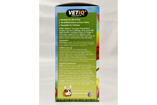 VETIQ Nibblots Small Animal Treats Variety Pack – 8 x 30g | Added Vitamins & Omega 3 | Apple, Berries, Carrot & Tropical (Packaging May Vary)