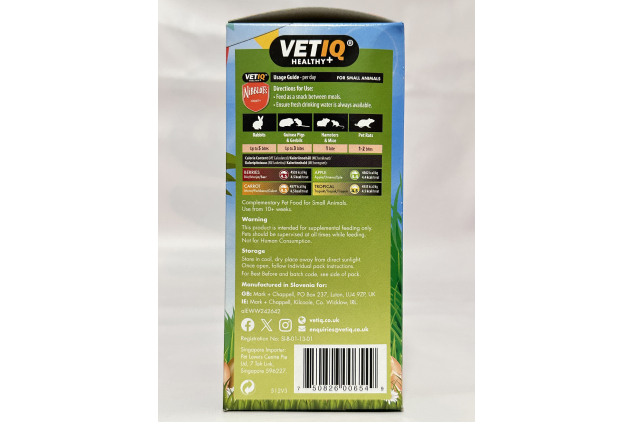 VETIQ Nibblots Small Animal Treats Variety Pack – 8 x 30g | Added Vitamins & Omega 3 | Apple, Berries, Carrot & Tropical (Packaging May Vary)