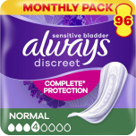Always Discreet Incontinence Pads for Women – Normal Absorbency – 96 Pads (24 x 4 Packs)