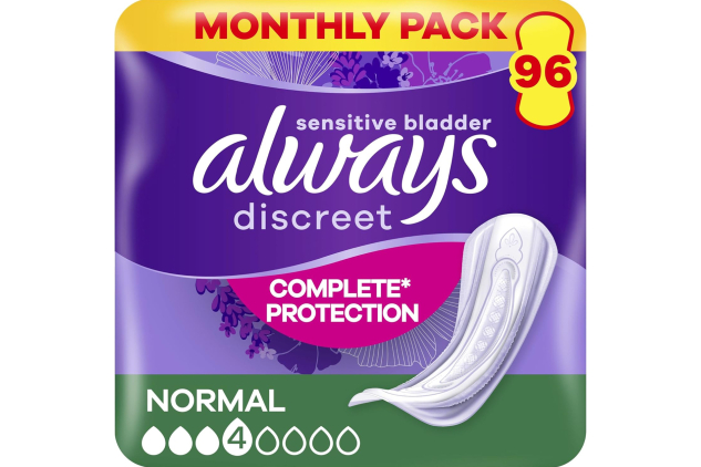Always Discreet Incontinence Pads for Women – Normal Absorbency – 96 Pads (24 x 4 Packs)