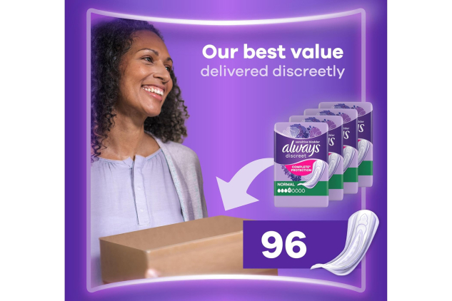 Always Discreet Incontinence Pads for Women – Normal Absorbency – 96 Pads (24 x 4 Packs)
