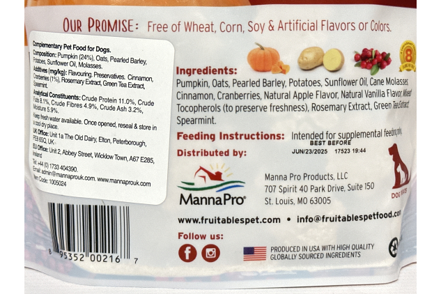 Fruitables Baked Dog Treats – Pumpkin & Cranberry – Healthy Low-Calorie Snacks – 198g