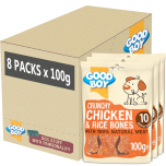 Good Boy Crunchy Chicken & Rice Bones Dog Treats – 8 x 100g Packs | 100% Natural Chicken Breast | Low Fat Dog Chews