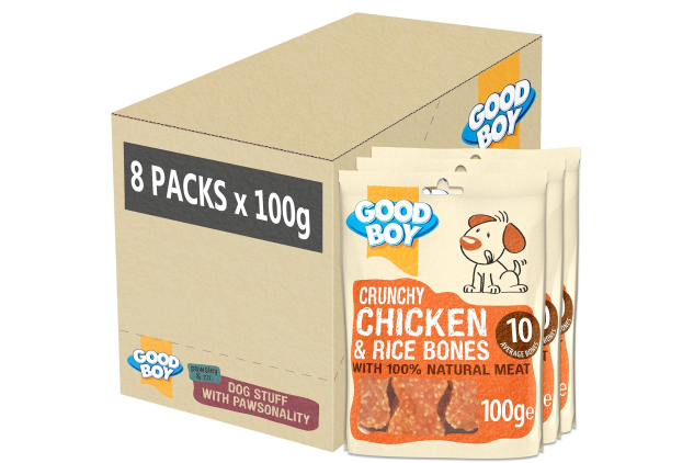 Good Boy Crunchy Chicken & Rice Bones Dog Treats – 8 x 100g Packs | 100% Natural Chicken Breast | Low Fat Dog Chews