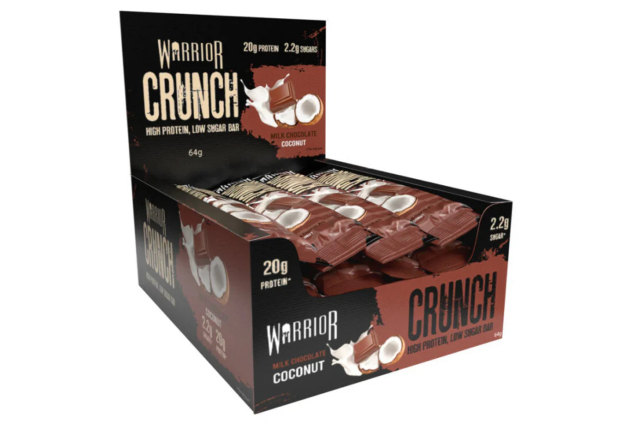 Warrior Crunch Protein Bars – Milk Chocolate Coconut – 12 x 64g – High Protein, Low Sugar