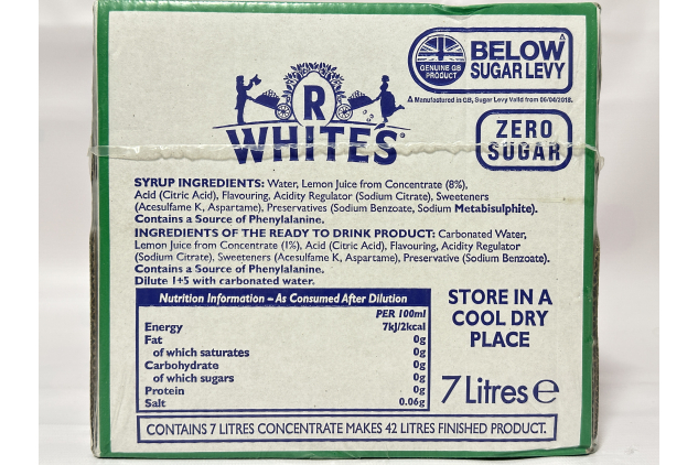 R Whites 7 Litre Lemonade Postmix Syrup BIB | Zero Sugar | Low Calorie | Makes 42L
