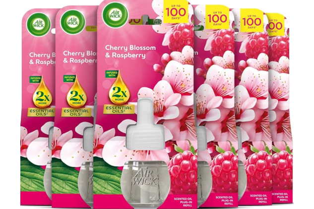 Air Wick Essential Oils Plug-In Refills – Cherry Blossom & Raspberry – 6 x 19ml
