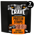 Crave Protein Strips Dog Treats – Chicken with Turkey – 7 x 55g | High Protein, Grain Free