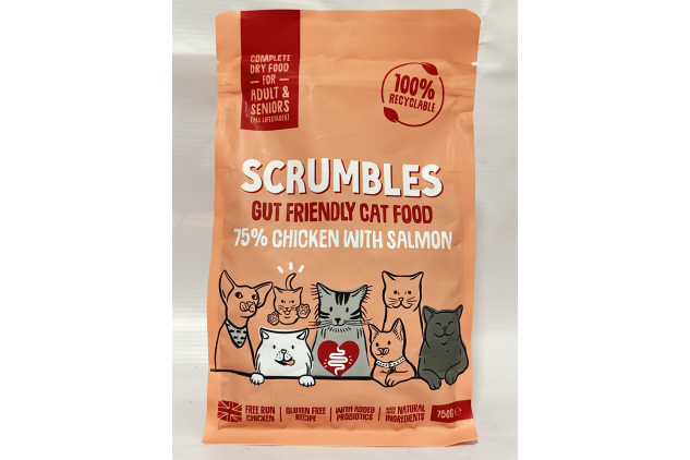 Scrumbles All Natural Dry Cat Food – 75% Chicken & Fresh Salmon – High Protein Complete Food for Adult & Senior Cats – 750g