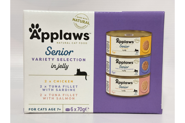 Applaws Senior Wet Cat Food in Jelly, Tuna & Chicken Variety, 24 x 70g Tins – Natural Ingredients