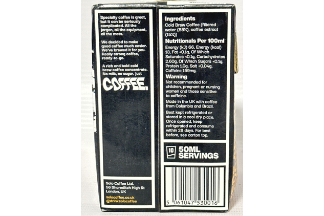 Solo Ready-To-Go Espresso | Makes 10 Coffees | Perfect for Iced Coffee | Instant Barista Grade Coffee | Natural | Black and Unsweetened | 50cl |