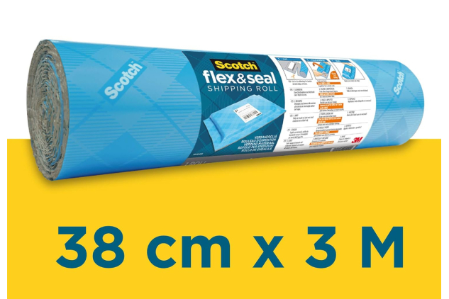 Scotch Flex & Seal Shipping Roll 38cm x 3m – Pack of 4 | Water-Resistant Cushion Wrap | No Tape Needed