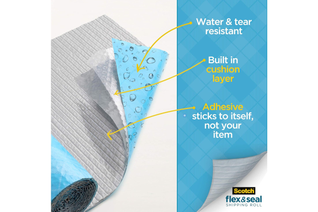 Scotch Flex & Seal Shipping Roll 38cm x 3m – Pack of 4 | Water-Resistant Cushion Wrap | No Tape Needed