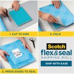 Scotch Flex & Seal Shipping Roll 38cm x 3m – Pack of 4 | Water-Resistant Cushion Wrap | No Tape Needed